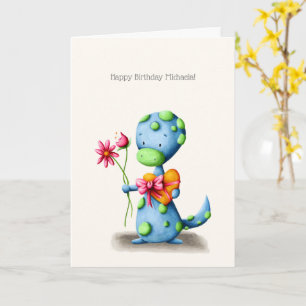 Flowers and Chocolate Lizard Personalized Birthday Card