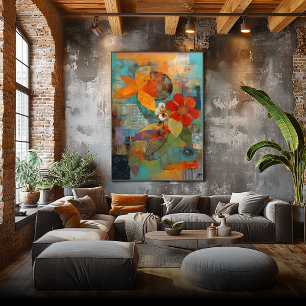 Flowers and Collage: Warm Colors Abstract Art Photo Print