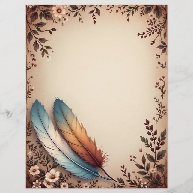 Flowers and Colourful Feathers Letterhead (Front)