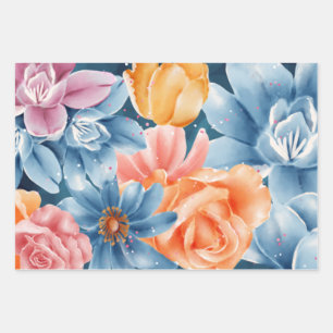 Flowers and Confetti Wrapping Paper Sheet