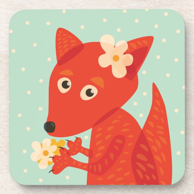 Flowers And Cute Fox Coaster (Front)