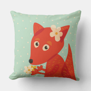 Flowers And Cute Fox Kids Throw Pillow