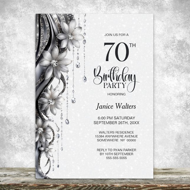 Flowers and Diamonds 70th Birthday Party Invitation (Creator Uploaded)
