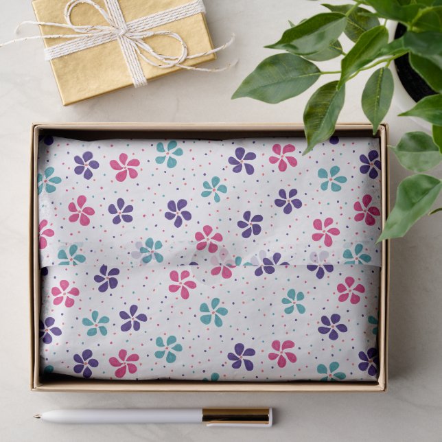 Flowers and Dots Floral Pattern Tissue Paper (Gift)