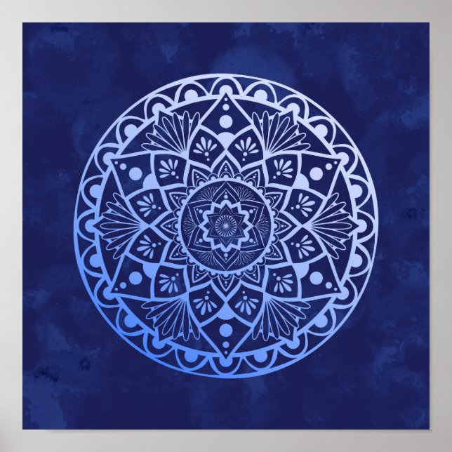 Flowers and Dots Mandala - Blue Gradient Print (Front)