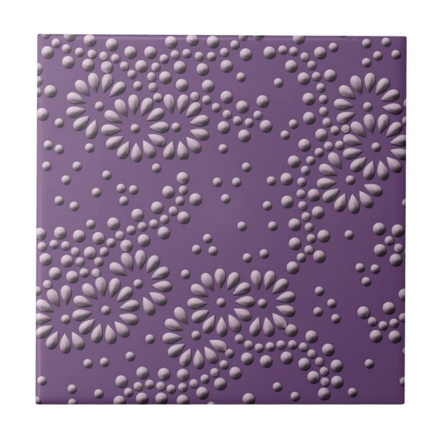 Flowers and dots purple japanese pattern tile (Front)