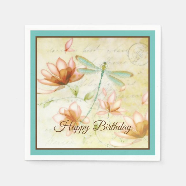 Flowers and dragonfly customizable napkin (Front)
