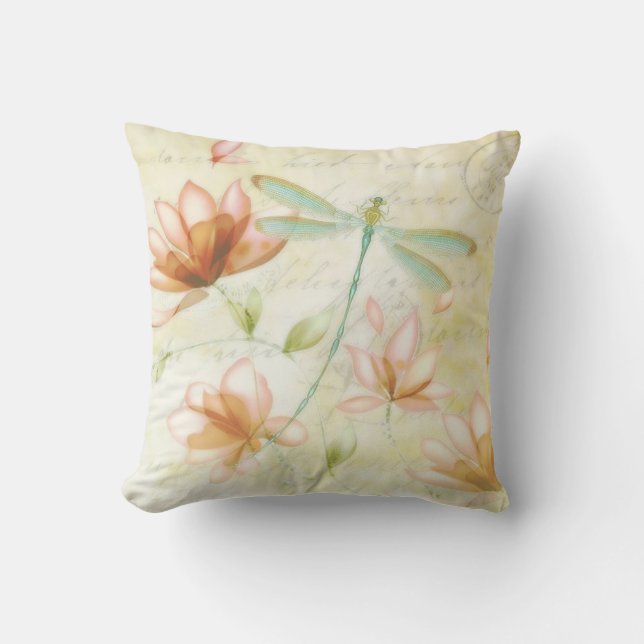 Flowers and dragonfly outdoor pillow (Front)