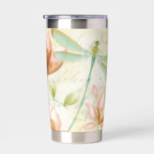 Flowers and dragonfly personalized insulated tumbler
