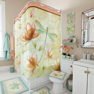 Flowers and dragonfly shower curtain