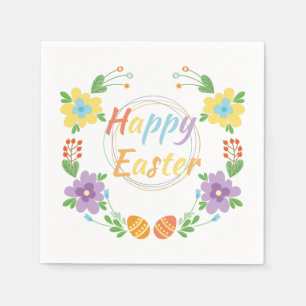 Flowers and eggs Happy Easter Napkin
