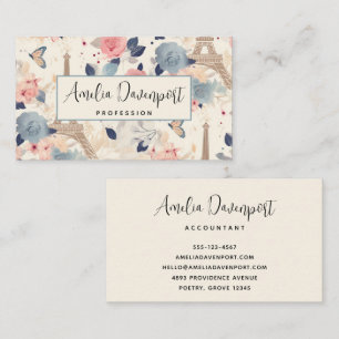 Flowers and Eiffel Tower Paris Pattern Business Card