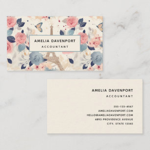 Flowers and Eiffel Tower Paris Pattern Business Card
