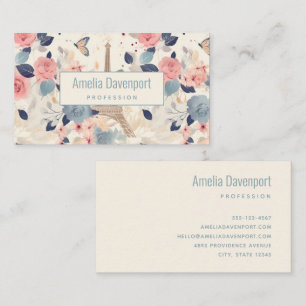 Flowers and Eiffel Tower Paris Pattern Business Card
