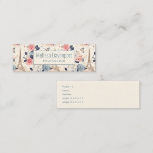 Flowers and Eiffel Tower Paris Pattern Mini Business Card