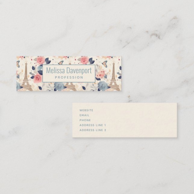 Flowers and Eiffel Tower Paris Pattern Mini Business Card (Front/Back)