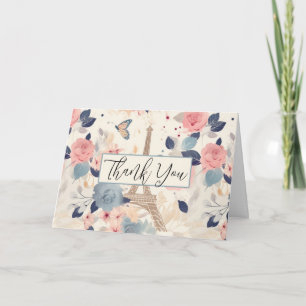 Flowers and Eiffel Tower Paris Pattern Thank You Card