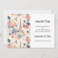 Flowers and Eiffel Tower Paris Pattern Wedding