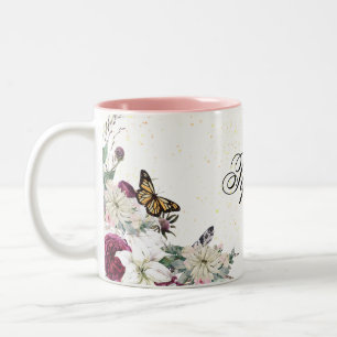  flowers and elegant background Two-Tone coffee mug