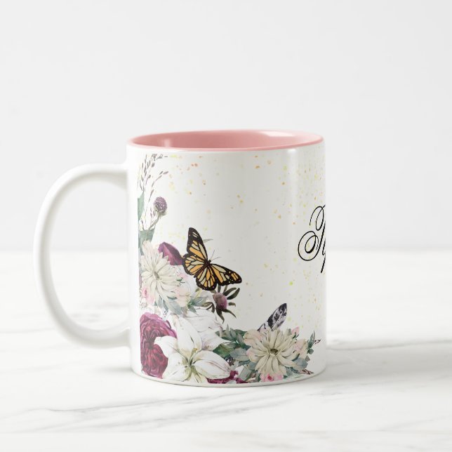  flowers and elegant background Two-Tone coffee mug (Left)