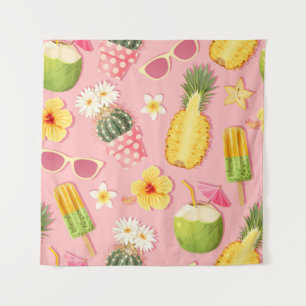 Flowers and exotic fruits vintage seamless pattern tapestry