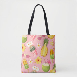 Flowers and exotic fruits vintage seamless pattern tote bag