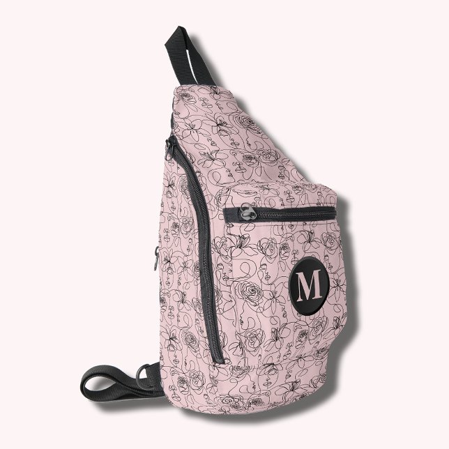 Flowers and Faces Monogrammed Pink Sling Bag (Flowers and Faces Monogrammed Pink Sling Bag)