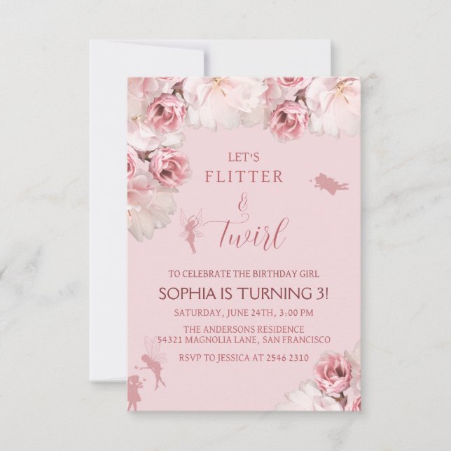 Flowers and Fairy Birthday Invitation (Front)