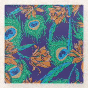 Flowers And Feathers Glass Coaster
