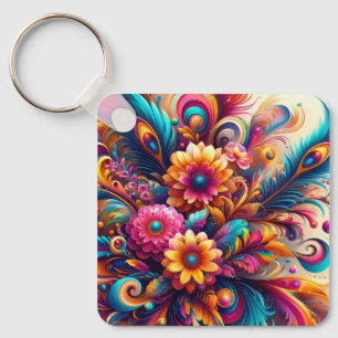 Flowers and Feathers Keychain
