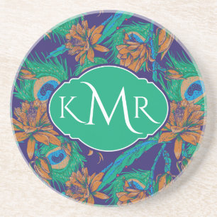 Flowers And Feathers Monogram Coaster