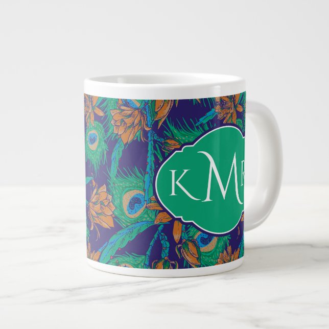 Flowers And Feathers | Monogram Large Coffee Mug (Front Right)