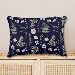 Flowers and Fern Leaves Forest Floral Botanical Accent Pillow