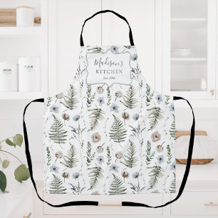 Flowers and Fern Leaves Forest Floral Botanical Apron