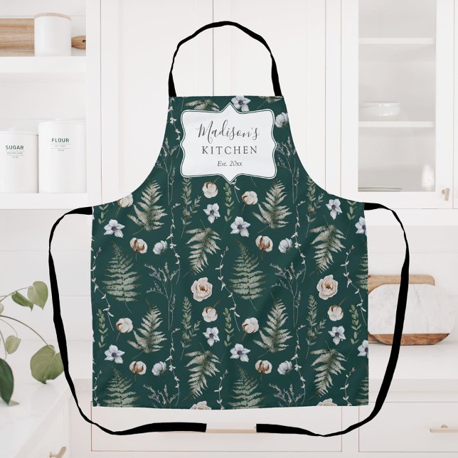 Flowers and Fern Leaves Forest Floral Botanical Apron (In situ)