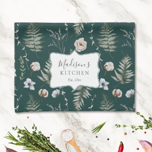 Flowers and Fern Leaves Forest Floral Botanical Kitchen Towel