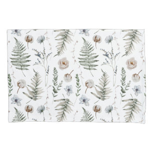 Flowers and Fern Leaves Forest Floral Botanical Pillowcase
