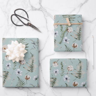 Flowers and Fern Leaves Forest Floral Botanical Wrapping Paper Sheet