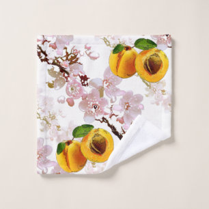Flowers and fruits of apricot. wash cloth