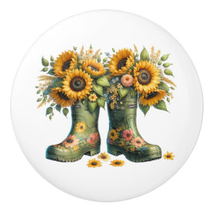 Flowers and Garden Boots Ceramic Knob