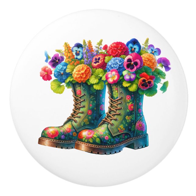 Flowers and Garden Boots Ceramic Knob (Front)