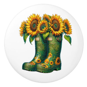 Flowers and Garden Boots Ceramic Knob