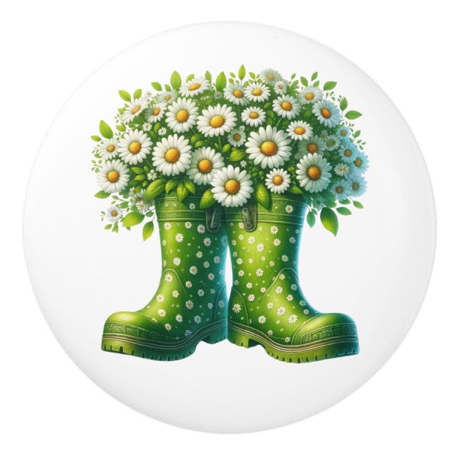 Flowers and Garden Boots Ceramic Knob (Front)
