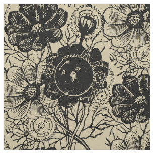Flowers And Gears Fabric