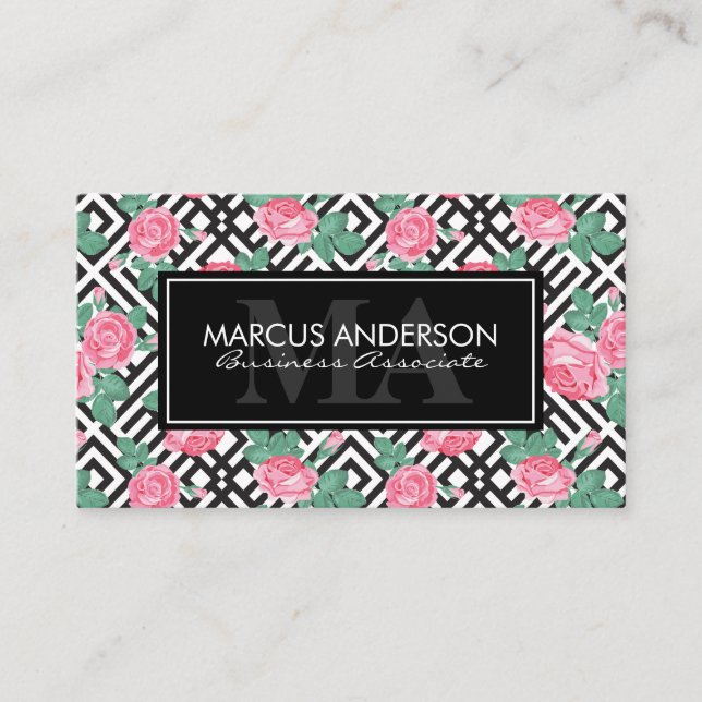 Flowers and Geometric Pattern Style Appointment Card (Front)
