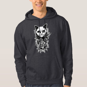 Flowers And Gothic Cat Hoodie