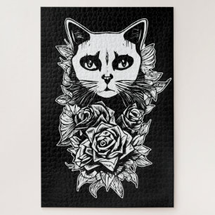 Flowers And Gothic Cat Jigsaw Puzzle