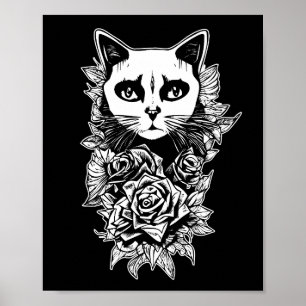 Flowers And Gothic Cat Poster