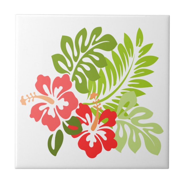 Flowers and green leaves Ceramic Tile (Front)