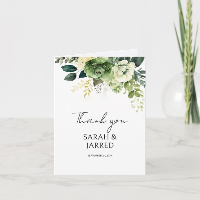 Flowers And Greenery Thank You Card (Front)